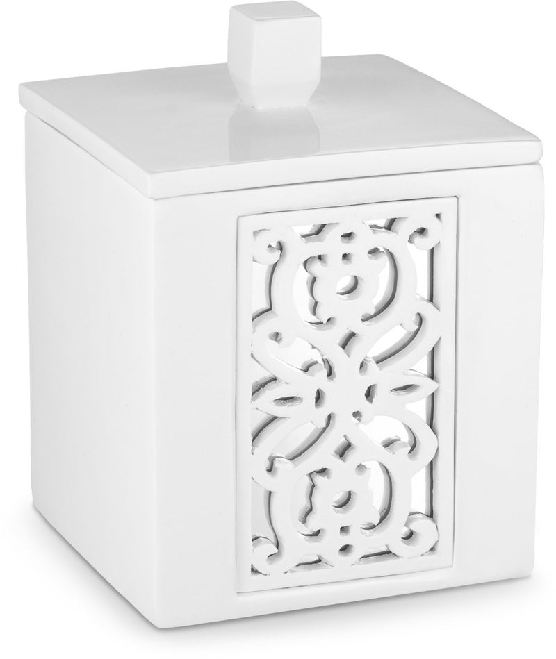 Creative Scents Mirror Janette White Qtip Holder With Lid - Decorative Cotton Ball Jar - Durable Cotton Swab Container - Beautiful Bathroom Vanity Accessories - Elegant Bath Storage - Image 3